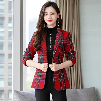 Γυναικείο Blazer 2023 Νέο Φθινοπωρινό μακρυμάνικο καρό κοστούμι Γυναικείο Γυναικείο μάλλινο κοστούμι Wild Office Γυναικείο μπουφάν M-4XL