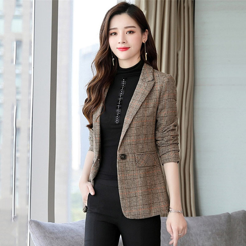 Γυναικείο Blazer 2023 Νέο Φθινοπωρινό μακρυμάνικο καρό κοστούμι Γυναικείο Γυναικείο μάλλινο κοστούμι Wild Office Γυναικείο μπουφάν M-4XL