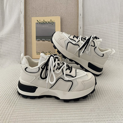 2023 Άνοιξη και Φθινόπωρο Νέο Διχτυωτό Διχτυωτό Αναπνεύσιμο Χρώμα με Δαντέλα με Στρογγυλή κεφαλή Γυναικεία αθλητικά παπούτσια Ευέλικτα καθημερινά παπούτσια