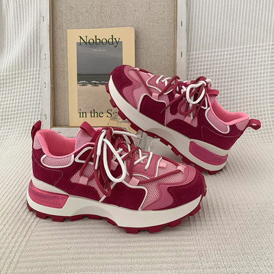 2023 Άνοιξη και Φθινόπωρο Νέο Διχτυωτό Διχτυωτό Αναπνεύσιμο Χρώμα με Δαντέλα με Στρογγυλή κεφαλή Γυναικεία αθλητικά παπούτσια Ευέλικτα καθημερινά παπούτσια