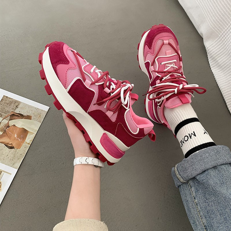 2023 Άνοιξη και Φθινόπωρο Νέο Διχτυωτό Διχτυωτό Αναπνεύσιμο Χρώμα με Δαντέλα με Στρογγυλή κεφαλή Γυναικεία αθλητικά παπούτσια Ευέλικτα καθημερινά παπούτσια