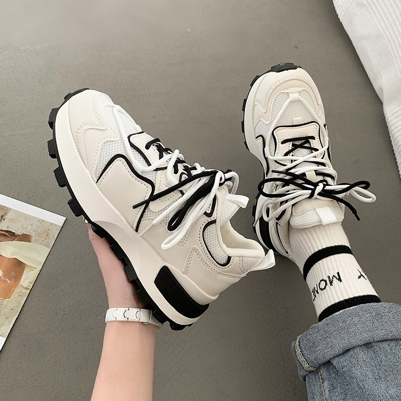 2023 Άνοιξη και Φθινόπωρο Νέο Διχτυωτό Διχτυωτό Αναπνεύσιμο Χρώμα με Δαντέλα με Στρογγυλή κεφαλή Γυναικεία αθλητικά παπούτσια Ευέλικτα καθημερινά παπούτσια