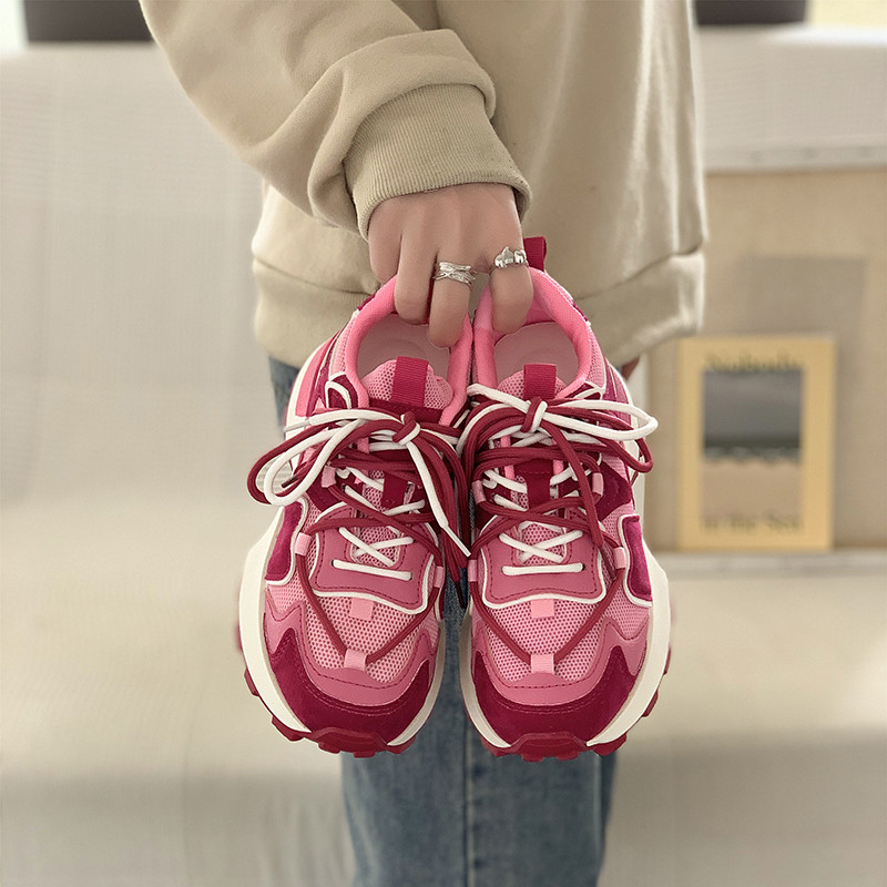 2023 Άνοιξη και Φθινόπωρο Νέο Διχτυωτό Διχτυωτό Αναπνεύσιμο Χρώμα με Δαντέλα με Στρογγυλή κεφαλή Γυναικεία αθλητικά παπούτσια Ευέλικτα καθημερινά παπούτσια