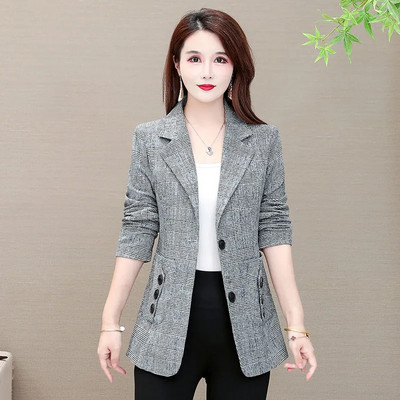 Ανοιξιάτικο φθινοπωρινό γυναικείο σακάκι σακάκι Νέο 2023 Κορεάτικο λεπτό κοντό καρό κοστούμι casual παλτό Γυναικείο επαγγελματικό μπλέιζερ Εξωτερικά ρούχα