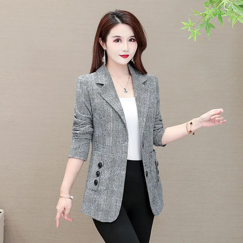 Ανοιξιάτικο φθινοπωρινό γυναικείο σακάκι σακάκι Νέο 2023 Κορεάτικο λεπτό κοντό καρό κοστούμι casual παλτό Γυναικείο επαγγελματικό μπλέιζερ Εξωτερικά ρούχα
