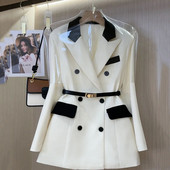 Visokokvalitetni ženski sako Novi jesenski crno-bijeli patchwork odijelo dugih rukava Kaput Ženska uredska radna odjeća Gornje odijelo Ženska gornja odjeća