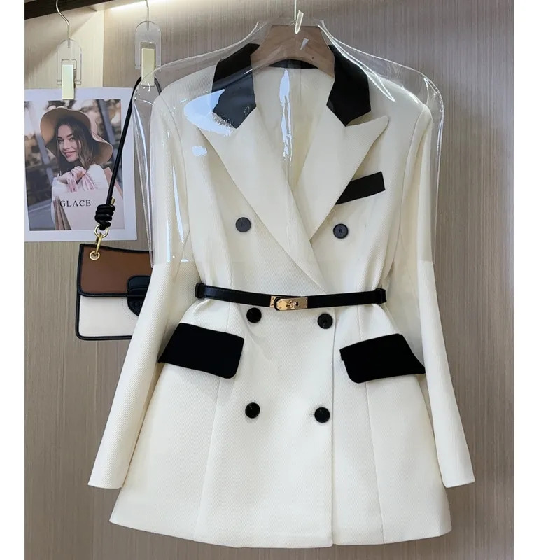 Visokokvalitetni ženski sako Novi jesenski crno-bijeli patchwork odijelo dugih rukava Kaput Ženska uredska radna odjeća Gornje odijelo Ženska gornja odjeća