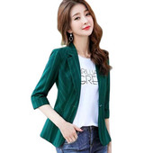 2023 m. Naujas moteriškas švarkas pavasario vasaros mados plonas moteriškas kostiuminis paltas Trijų ketvirčių rankovėmis Laisvalaikio dryžuotas darbinis moteriškas kostiumo viršus