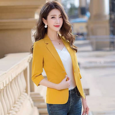 2023 m. Naujas moteriškas švarkas pavasario vasaros mados plonas moteriškas kostiuminis paltas Trijų ketvirčių rankovėmis Laisvalaikio dryžuotas darbinis moteriškas kostiumo viršus