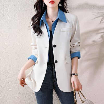 Novi jesenski blejzer za 2023. Ženski lažni dvodijelni ovratnik košulje Dugi rukavi Uredski posao Tanko odijelo Ženske jakne Gornja odjeća