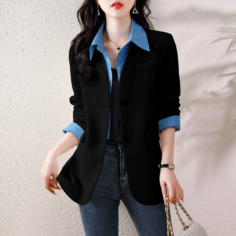 Novi jesenski blejzer za 2023. Ženski lažni dvodijelni ovratnik košulje Dugi rukavi Uredski posao Tanko odijelo Ženske jakne Gornja odjeća