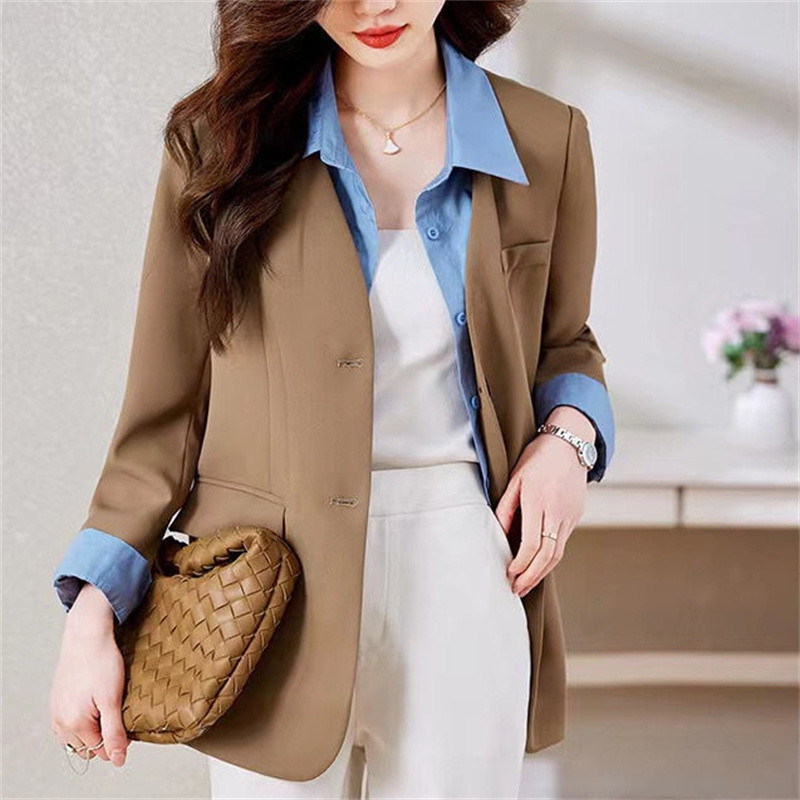 Novi jesenski blejzer za 2023. Ženski lažni dvodijelni ovratnik košulje Dugi rukavi Uredski posao Tanko odijelo Ženske jakne Gornja odjeća