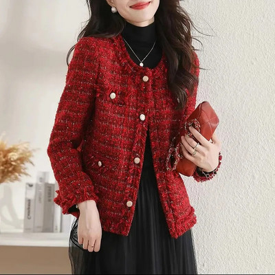 Γυναικείο Blazer 2023 Νέα μόδα Μονό στήθος, μακρυμάνικο καρό κόκκινο σακάκι Γυναικείο λεπτό κοστούμι γραφείου, γυναικεία μπλουζάκια πανωφόρια