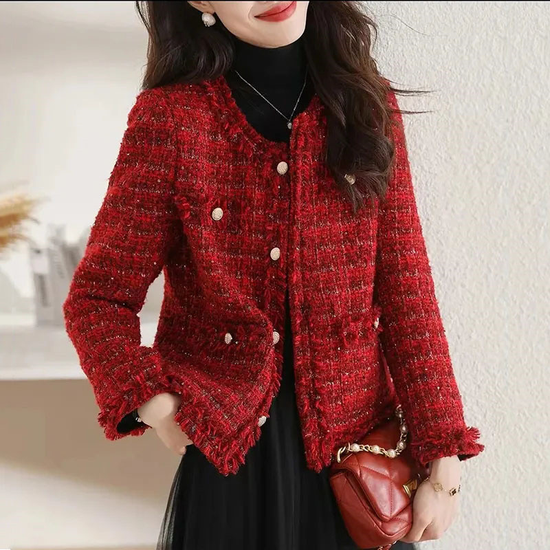 Γυναικείο Blazer 2023 Νέα μόδα Μονό στήθος, μακρυμάνικο καρό κόκκινο σακάκι Γυναικείο λεπτό κοστούμι γραφείου, γυναικεία μπλουζάκια πανωφόρια