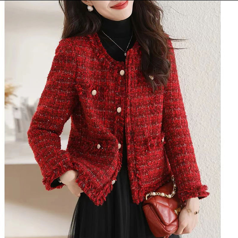 Γυναικείο Blazer 2023 Νέα μόδα Μονό στήθος, μακρυμάνικο καρό κόκκινο σακάκι Γυναικείο λεπτό κοστούμι γραφείου, γυναικεία μπλουζάκια πανωφόρια