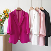 Chiffon Women Blazer 2023 Νέα Κορεάτικη καλοκαιρινή μόδα Λεπτό μανίκι τριών τετάρτων Γυναικείο παλτό Γυναικείο αντηλιακό