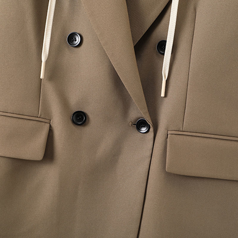 Ανοιξιάτικα φθινοπωρινά γυναικεία μπουφάν Μόδα χακί κουκούλα Γυναικείο παλτό Νέο κορεατικό φαρδύ διπλό στήθος Casual Wild Ladies Blazer Top