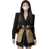 Γυναικείο σακάκι μπλέιζερ άνοιξη φθινόπωρο 2023 Νέα κορεατική μόδα μακρυμάνικο χρώμα με αντίθεση ραφές casual κοστούμι Γυναικεία εξωτερικά ενδύματα