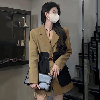 Γυναικείο σακάκι μπλέιζερ άνοιξη φθινόπωρο 2023 Νέα κορεατική μόδα μακρυμάνικο χρώμα με αντίθεση ραφές casual κοστούμι Γυναικεία εξωτερικά ενδύματα