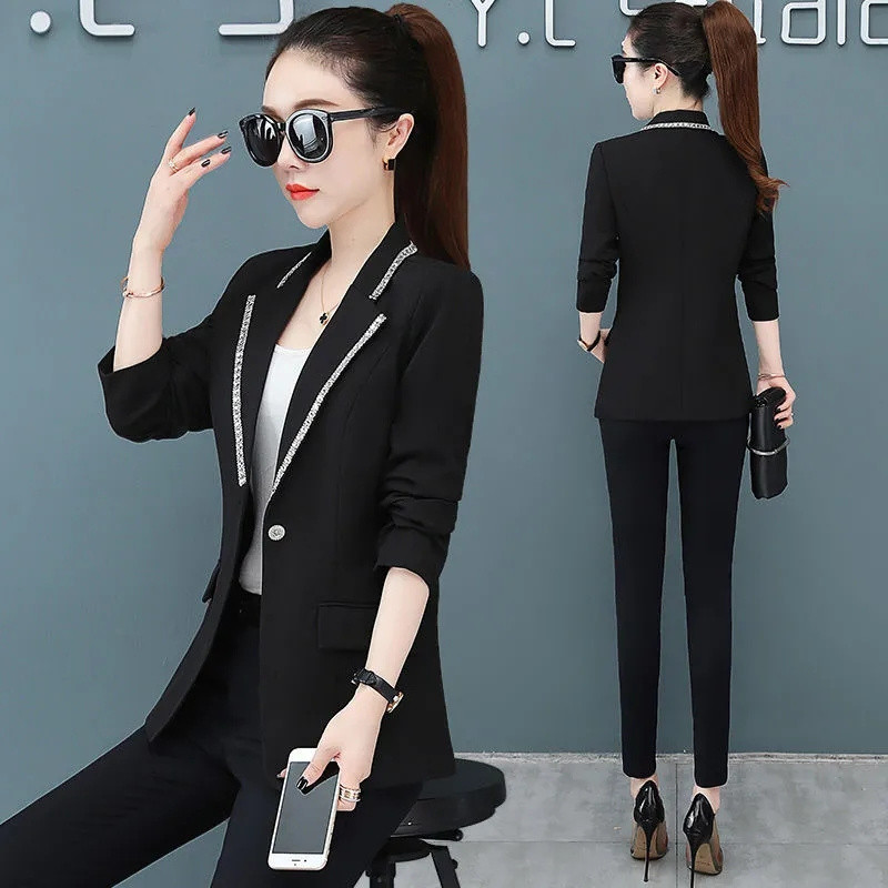Γυναικείο σακάκι σακάκι 2023 Νέο ανοιξιάτικο φθινόπωρο Κορεάτικο μακρυμάνικο κοστούμι casual μόδας, επενδεδυμένο με διαμάντι, γυναικείο παλτό σακάκι