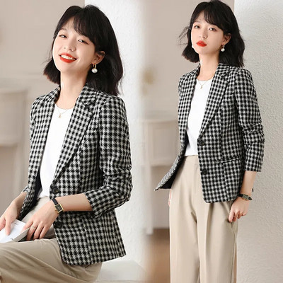 Ženski sako, proljeće jesen, novo 2022., modni karirani ležerni kaput s dugim rukavima, ženski korejski kratki sako, ženska vanjska strana