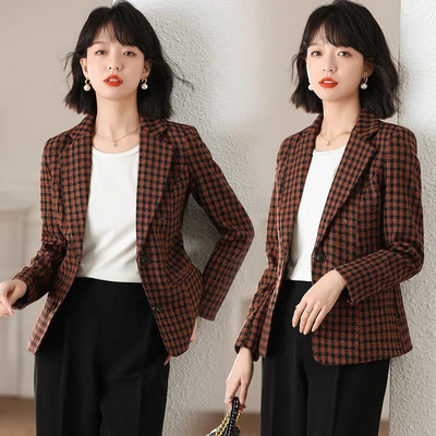 Ženski sako, proljeće jesen, novo 2022., modni karirani ležerni kaput s dugim rukavima, ženski korejski kratki sako, ženska vanjska strana