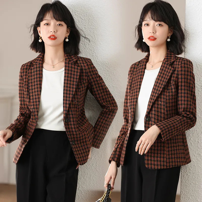 Ženski sako, proljeće jesen, novo 2022., modni karirani ležerni kaput s dugim rukavima, ženski korejski kratki sako, ženska vanjska strana