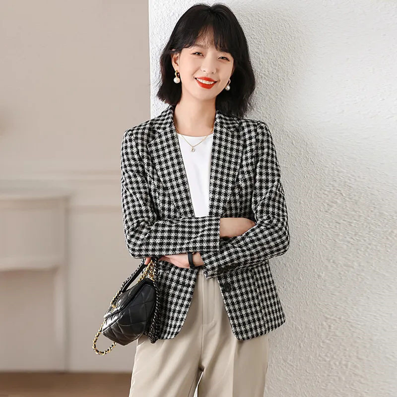 Ženski sako, proljeće jesen, novo 2022., modni karirani ležerni kaput s dugim rukavima, ženski korejski kratki sako, ženska vanjska strana