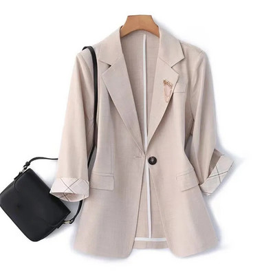 Γυναικείο Blazer Άνοιξη Καλοκαίρι 2023 Νέο Κορεάτικο μανίκι τριών τετάρτων με ένα κουμπί λεπτό κοντό λεπτό κοστούμι Γυναικεία μπλουζάκια