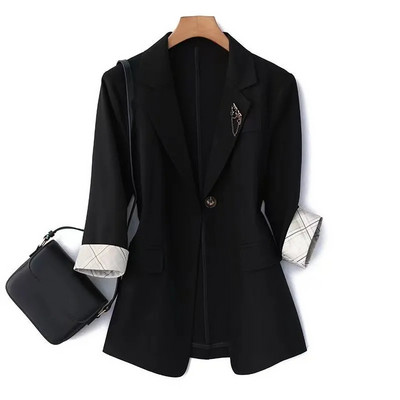 Γυναικείο Blazer Άνοιξη Καλοκαίρι 2023 Νέο Κορεάτικο μανίκι τριών τετάρτων με ένα κουμπί λεπτό κοντό λεπτό κοστούμι Γυναικεία μπλουζάκια