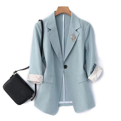 Γυναικείο Blazer Άνοιξη Καλοκαίρι 2023 Νέο Κορεάτικο μανίκι τριών τετάρτων με ένα κουμπί λεπτό κοντό λεπτό κοστούμι Γυναικεία μπλουζάκια