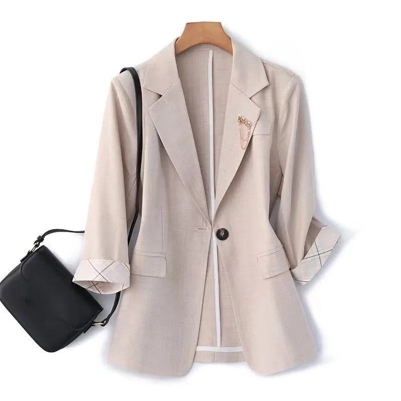 Γυναικείο Blazer Άνοιξη Καλοκαίρι 2023 Νέο Κορεάτικο μανίκι τριών τετάρτων με ένα κουμπί λεπτό κοντό λεπτό κοστούμι Γυναικεία μπλουζάκια