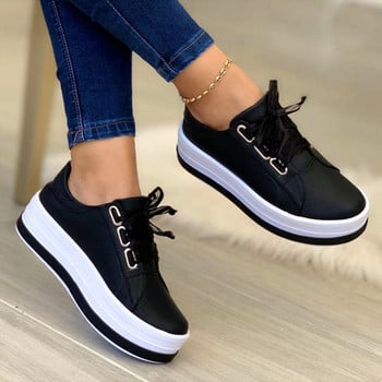 Comemore Lace Up Platform Γυναικεία παπούτσια χρυσά ασημί φλατ Γυναικεία δερμάτινα πάνινα παπούτσια με χοντρό κάτω μέρος Zapatos De Mujer Γυναικεία Plus Size 43