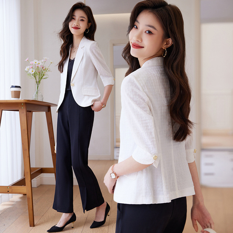 Γυναικεία μπλέιζερ τζάκετ 2023 Νέα Άνοιξη Καλοκαίρι με μανίκια τριών τετάρτων με ένα κουμπί Γυναικείο γυναικείο μπλέιζερ γραφείου