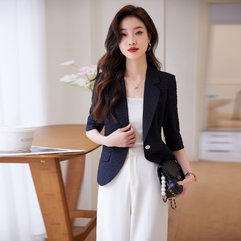 Γυναικεία μπλέιζερ τζάκετ 2023 Νέα Άνοιξη Καλοκαίρι με μανίκια τριών τετάρτων με ένα κουμπί Γυναικείο γυναικείο μπλέιζερ γραφείου