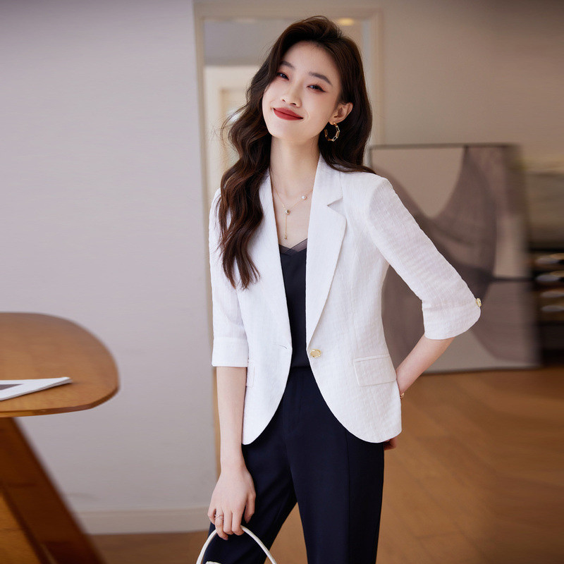 Γυναικεία μπλέιζερ τζάκετ 2023 Νέα Άνοιξη Καλοκαίρι με μανίκια τριών τετάρτων με ένα κουμπί Γυναικείο γυναικείο μπλέιζερ γραφείου