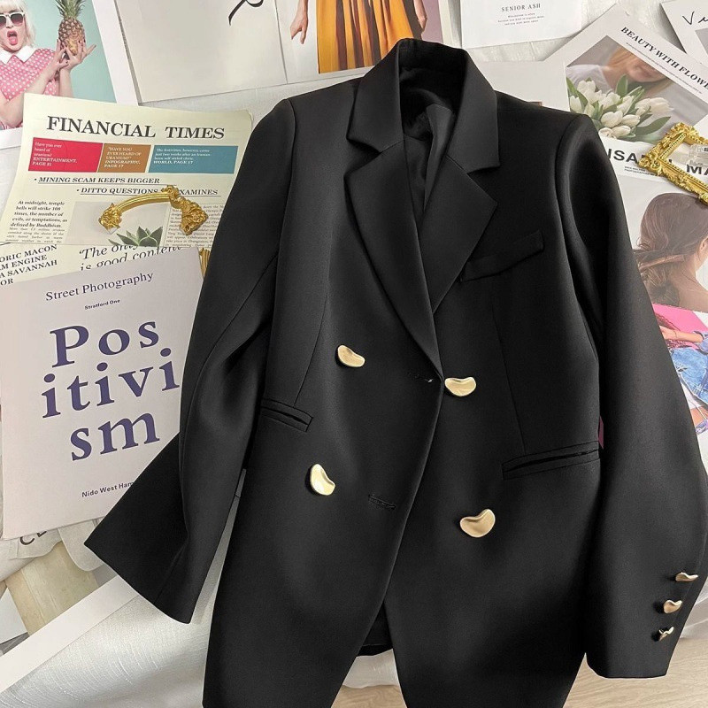Jesenski ženski sako Novi 2023. Modni britanski stil dugih rukava Ležerni uredski poslovni sako s dvostrukim kopčanjem Ženska vanjska strana