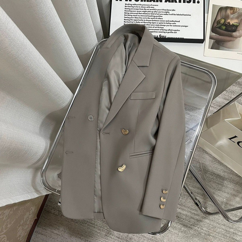 Jesenski ženski sako Novi 2023. Modni britanski stil dugih rukava Ležerni uredski poslovni sako s dvostrukim kopčanjem Ženska vanjska strana