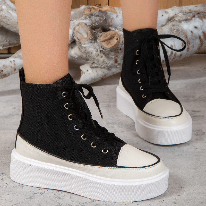 Μεγάλα γυναικεία παπούτσια από καμβά 2023 Νέα ψηλά παπούτσια casual για μικρά μεγέθη Matsutake Χοντρή σόλα Μικρά λευκά παπούτσια Ευέλικτο