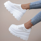 Λευκά πάνινα παπούτσια για γυναίκες Ανοιξιάτικη μόδα με κορδόνια με χοντρό κάτω μέρος Εκπαιδευτικά στρογγυλή κεφαλή με κορδόνια casual παπούτσι μπαμπά Zapatos De Mujer