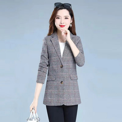 Κορεάτικο μακρυμάνικο Casual Blazer Γυναικεία 2023 Νέα μόδα Επαγγελματικά καρό κοστούμια Γυναικεία εργασία Γραφείο Γυναικεία σακάκια Μπουφάν Παλτό