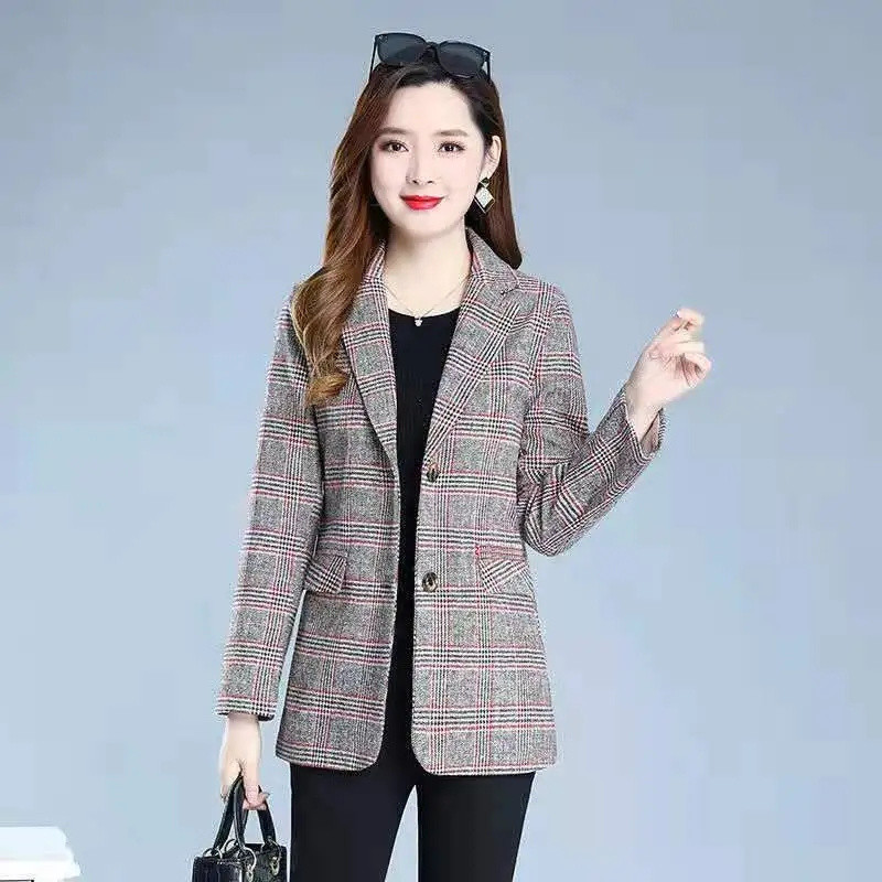 Κορεάτικο μακρυμάνικο Casual Blazer Γυναικεία 2023 Νέα μόδα Επαγγελματικά καρό κοστούμια Γυναικεία εργασία Γραφείο Γυναικεία σακάκια Μπουφάν Παλτό