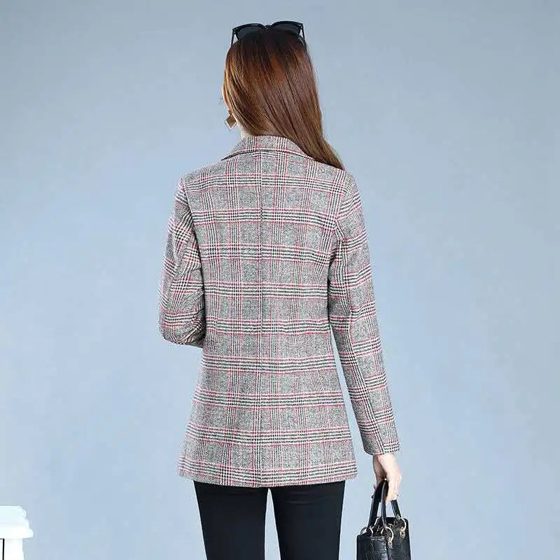 Κορεάτικο μακρυμάνικο Casual Blazer Γυναικεία 2023 Νέα μόδα Επαγγελματικά καρό κοστούμια Γυναικεία εργασία Γραφείο Γυναικεία σακάκια Μπουφάν Παλτό