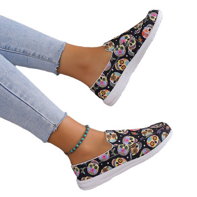Γυναικείες φλατ Καλοκαιρινή μόδα Slip εκτύπωσης κρανίου σε παπούτσια περπατήματος για γυναικεία ελαφριά γυναικεία παπούτσια casual γυναικεία αθλητικά παπούτσια