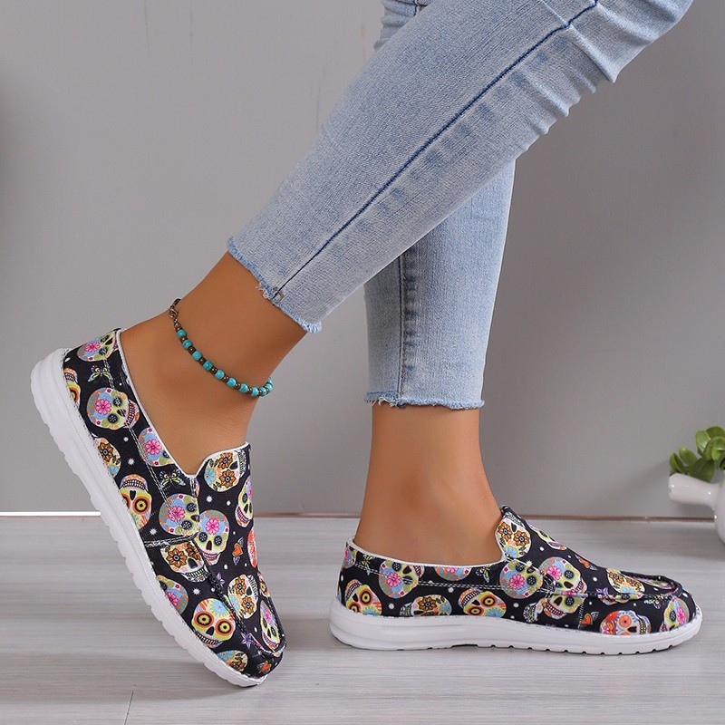 Γυναικείες φλατ Καλοκαιρινή μόδα Slip εκτύπωσης κρανίου σε παπούτσια περπατήματος για γυναικεία ελαφριά γυναικεία παπούτσια casual γυναικεία αθλητικά παπούτσια