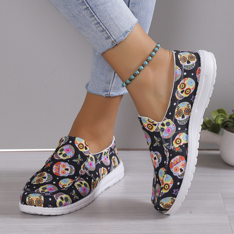 Γυναικείες φλατ Καλοκαιρινή μόδα Slip εκτύπωσης κρανίου σε παπούτσια περπατήματος για γυναικεία ελαφριά γυναικεία παπούτσια casual γυναικεία αθλητικά παπούτσια