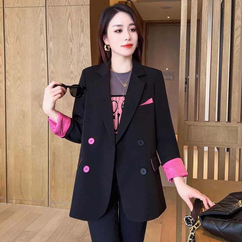 Κοστούμι Γυναικείο Φθινόπωρο 2023 Νέα Γυναικεία Μόδα Μπλέιζερ Κορεάτικη Χαλαρή Αντίθεση Χρώμα Casual Slim Ευέλικτο Μικρό ζιβάγκο Γυναικείο κοστούμι