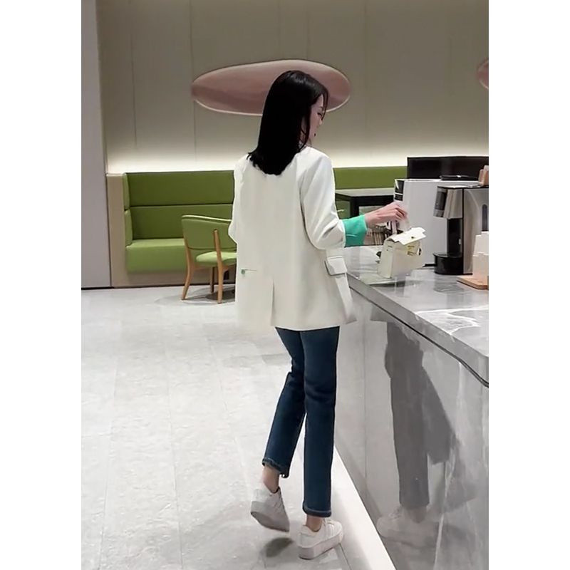 Κοστούμι Γυναικείο Φθινόπωρο 2023 Νέα Γυναικεία Μόδα Μπλέιζερ Κορεάτικη Χαλαρή Αντίθεση Χρώμα Casual Slim Ευέλικτο Μικρό ζιβάγκο Γυναικείο κοστούμι