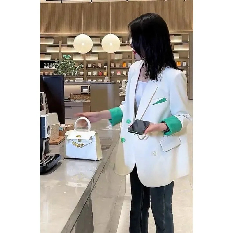 Κοστούμι Γυναικείο Φθινόπωρο 2023 Νέα Γυναικεία Μόδα Μπλέιζερ Κορεάτικη Χαλαρή Αντίθεση Χρώμα Casual Slim Ευέλικτο Μικρό ζιβάγκο Γυναικείο κοστούμι