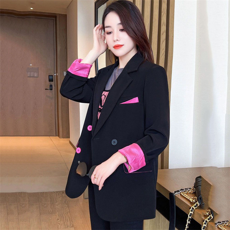 Κοστούμι Γυναικείο Φθινόπωρο 2023 Νέα Γυναικεία Μόδα Μπλέιζερ Κορεάτικη Χαλαρή Αντίθεση Χρώμα Casual Slim Ευέλικτο Μικρό ζιβάγκο Γυναικείο κοστούμι